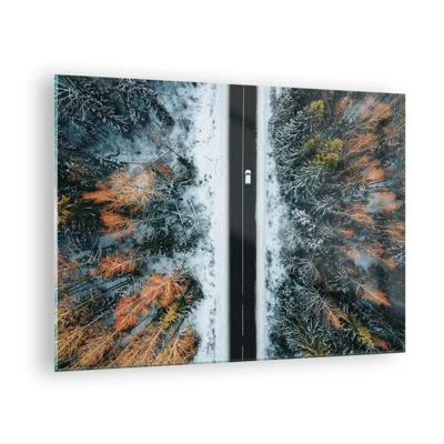 Impression sur verre - Image sur verre - Couper à travers la forêt d'hiver - 70x50 cm