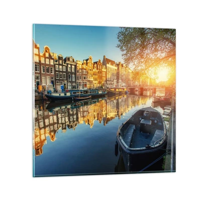 Impression sur verre - Image sur verre - Début de journée à Amsterdam - 30x30 cm