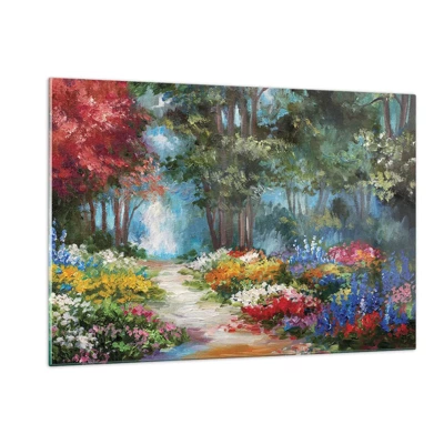 Impression sur verre - Image sur verre - Jardin forestier, forêt de fleurs - 120x80 cm