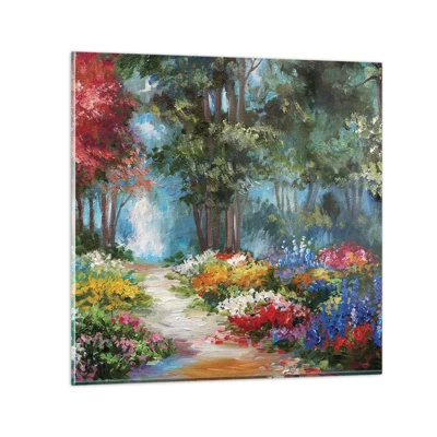 Impression sur verre - Image sur verre - Jardin forestier, forêt de fleurs - 60x60 cm