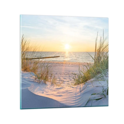 Impression sur verre - Image sur verre - Le bruit de la mer, le chant des oiseaux, une plage sauvage parmi les herbes… - 70x70 cm