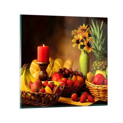 Impression sur verre - Image sur verre - Nature morte de pain et de fruits - 30x30 cm