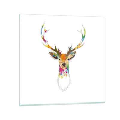 Impression sur verre - Image sur verre - Un cerf doux baigné de couleur - 30x30 cm