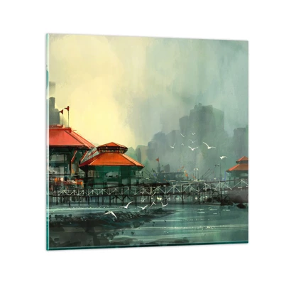 Impression sur verre - Image sur verre - Une journée ensoleillée au port - 30x30 cm