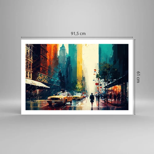 Affiche - Poster - New York – ici même la pluie est colorée - 91x61 cm