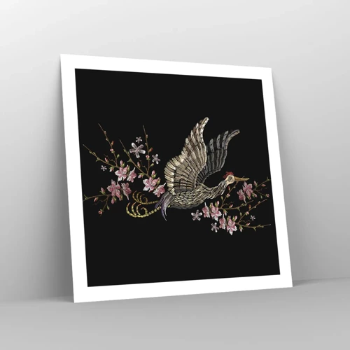 Affiche - Poster - Oiseau brodé exotique - 60x60 cm