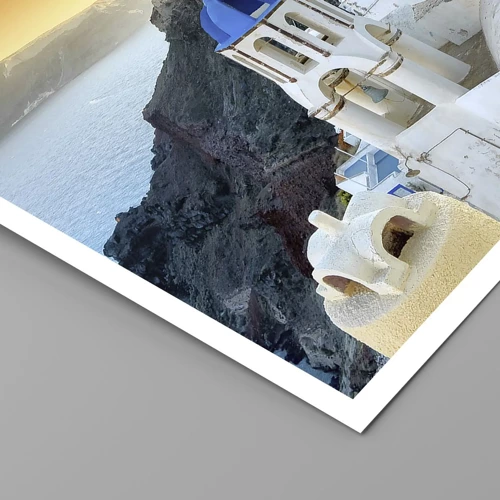 Affiche - Poster - Santorin - blotti contre les rochers - 100x70 cm