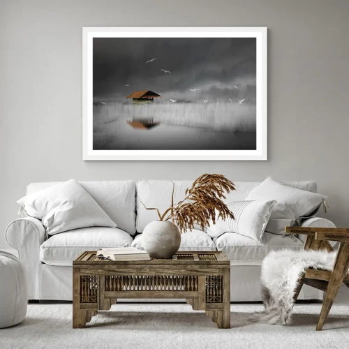 Affiche dans un cadre blanc - Poster - A l'abri de la pluie - 100x70 cm