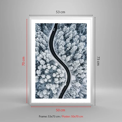 Affiche dans un cadre blanc - Poster - À travers une forêt d'hiver - 50x70 cm