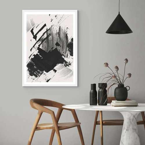 Affiche dans un cadre blanc - Poster - Abstraction – expression du noir - 61x91 cm