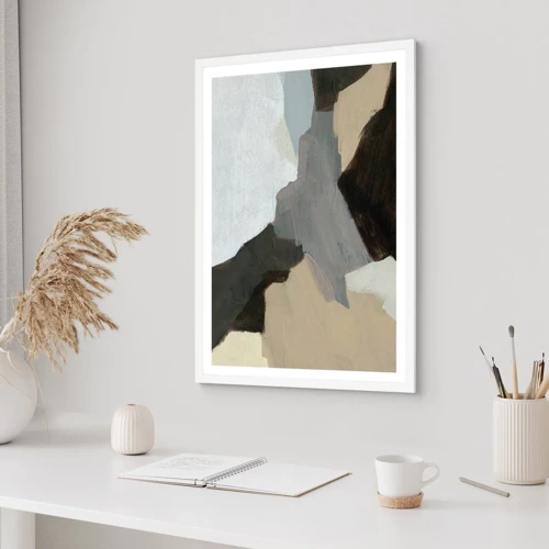 Affiche dans un cadre blanc - Poster - Abstraction : le carrefour du gris - 40x50 cm