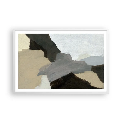 Affiche dans un cadre blanc - Poster - Abstraction : le carrefour du gris - 91x61 cm