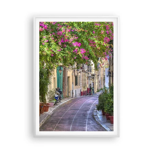 Affiche dans un cadre blanc - Poster - Allée fleurie - 70x100 cm