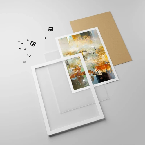 Affiche dans un cadre blanc - Poster - Au galop vers la lumière - 50x70 cm