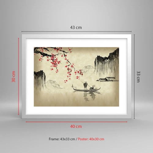 Affiche dans un cadre blanc - Poster - Au pays des cerisiers en fleurs - 40x30 cm
