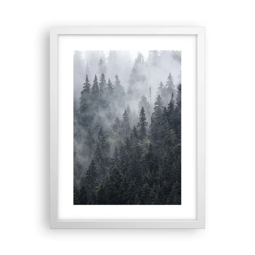 Affiche dans un cadre blanc - Poster - Aube de la forêt - 30x40 cm