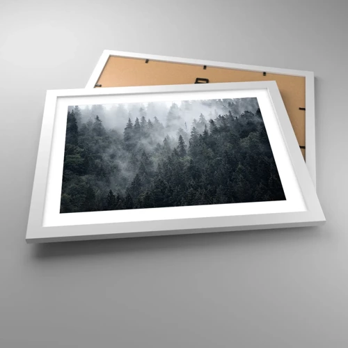 Affiche dans un cadre blanc - Poster - Aube de la forêt - 40x30 cm