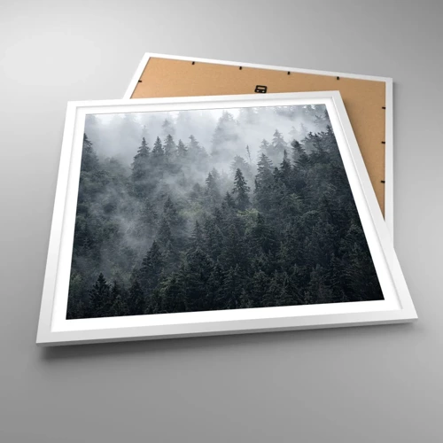 Affiche dans un cadre blanc - Poster - Aube de la forêt - 60x60 cm