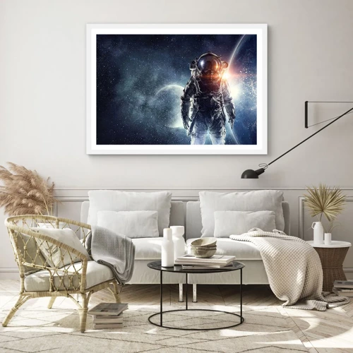 Affiche dans un cadre blanc - Poster - Aventure spatiale - 100x70 cm