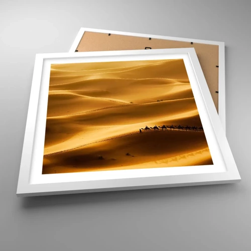Affiche dans un cadre blanc - Poster - Caravane sur les vagues du désert - 40x40 cm