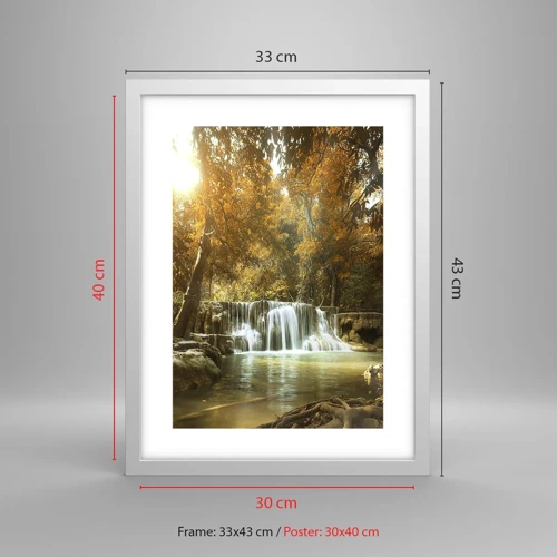 Affiche dans un cadre blanc - Poster - Cascade du parc - 30x40 cm