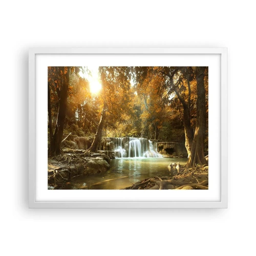 Affiche dans un cadre blanc - Poster - Cascade du parc - 50x40 cm