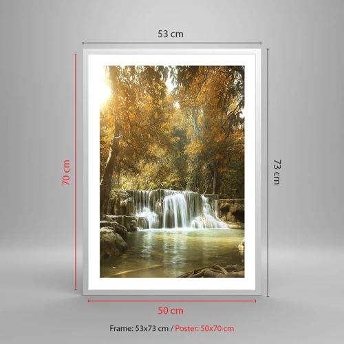 Affiche dans un cadre blanc - Poster - Cascade du parc - 50x70 cm