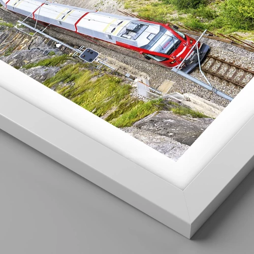 Affiche dans un cadre blanc - Poster - Chemin de fer avec vue sur la montagne - 30x40 cm