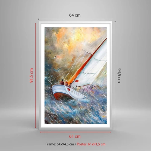 Affiche dans un cadre blanc - Poster - Concourir sur les vagues - 61x91 cm