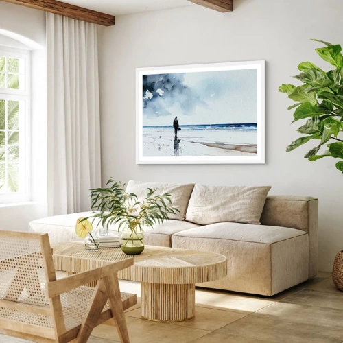 Affiche dans un cadre blanc - Poster - Conversation avec la mer - 100x70 cm