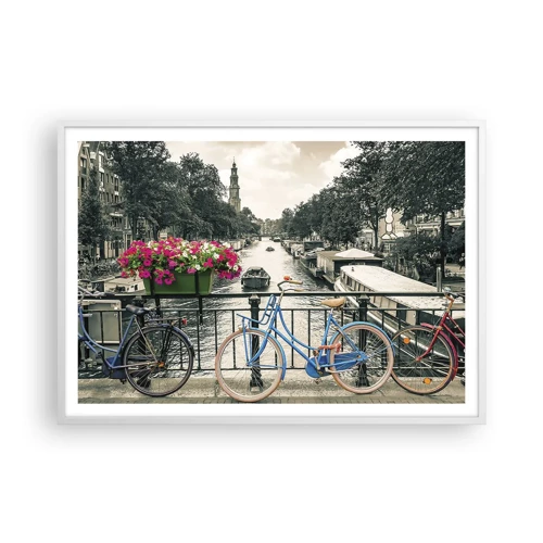 Affiche dans un cadre blanc - Poster - Couleurs de rue d'Amsterdam - 100x70 cm