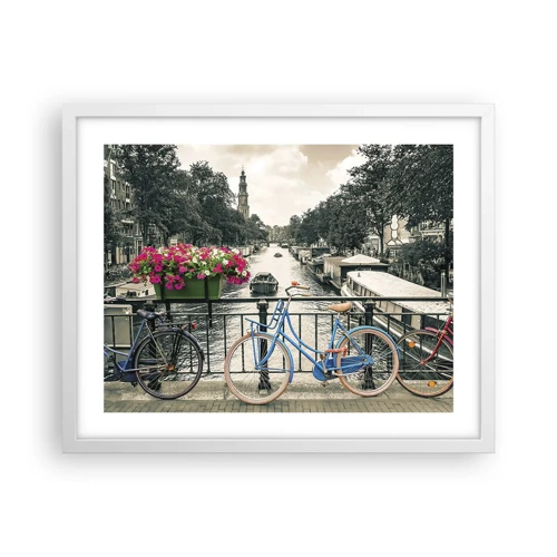 Affiche dans un cadre blanc - Poster - Couleurs de rue d'Amsterdam - 50x40 cm