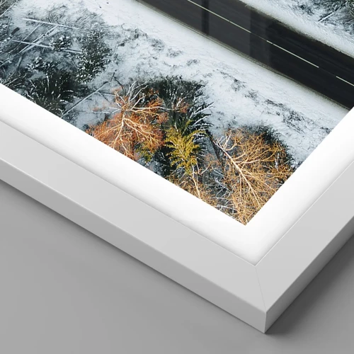 Affiche dans un cadre blanc - Poster - Couper à travers la forêt d'hiver - 50x70 cm