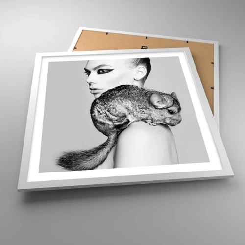 Affiche dans un cadre blanc - Poster - Dame au chinchilla - 50x50 cm
