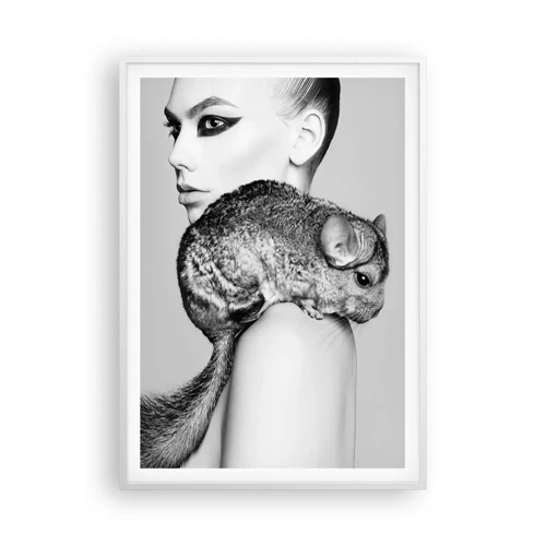 Affiche dans un cadre blanc - Poster - Dame au chinchilla - 70x100 cm
