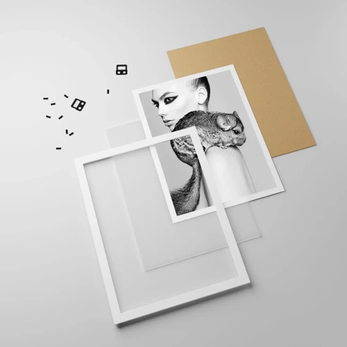 Affiche dans un cadre blanc - Poster - Dame au chinchilla - 70x100 cm