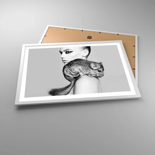 Affiche dans un cadre blanc - Poster - Dame au chinchilla - 70x50 cm