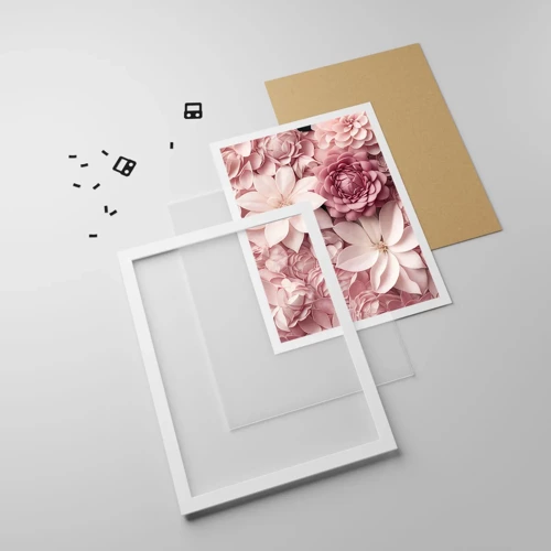 Affiche dans un cadre blanc - Poster - Dans les pétales roses - 50x70 cm