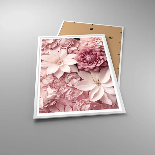 Affiche dans un cadre blanc - Poster - Dans les pétales roses - 70x100 cm