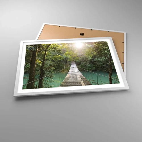 Affiche dans un cadre blanc - Poster - De l'eau azur à la forêt azur - 70x50 cm