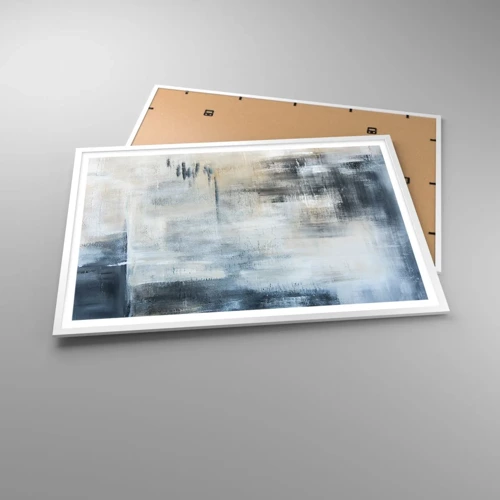 Affiche dans un cadre blanc - Poster - Derrière le rideau bleu - 100x70 cm