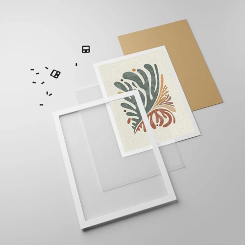 Affiche dans un cadre blanc - Poster - Feuille multicolore - 50x70 cm