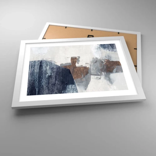 Affiche dans un cadre blanc - Poster - Formes bleues et brunes - 40x30 cm