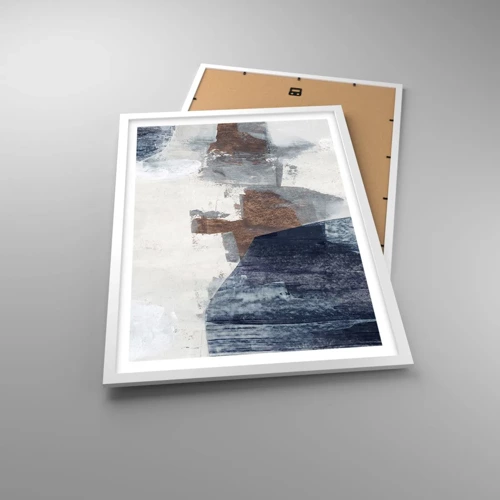 Affiche dans un cadre blanc - Poster - Formes bleues et brunes - 50x70 cm