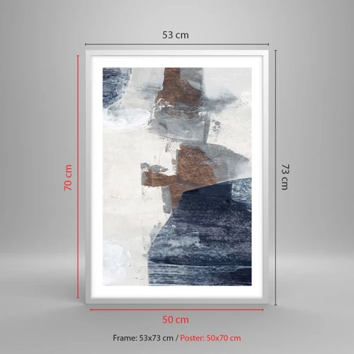 Affiche dans un cadre blanc - Poster - Formes bleues et brunes - 50x70 cm