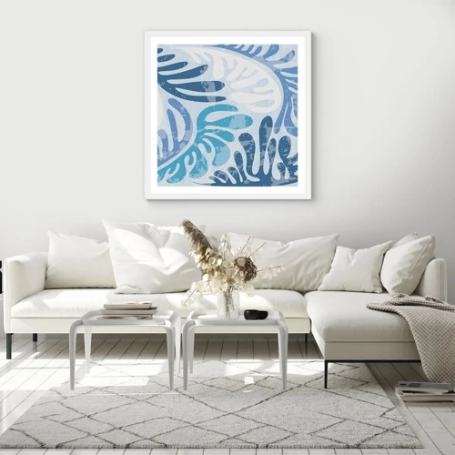 Affiche dans un cadre blanc - Poster - Fougères bleues - 40x40 cm