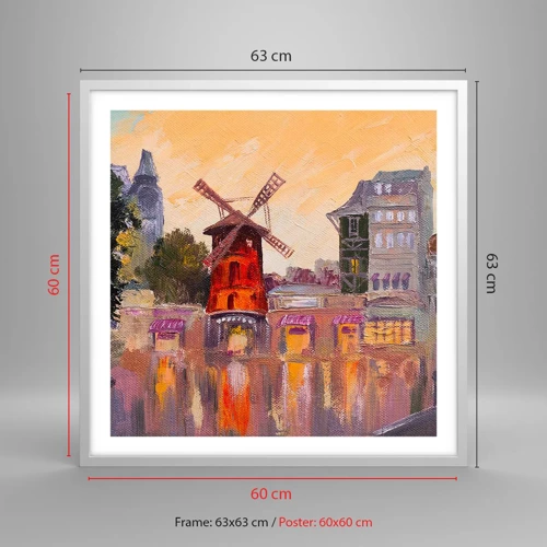 Affiche dans un cadre blanc - Poster - Icones parisiennes – le Moulin rouge - 60x60 cm
