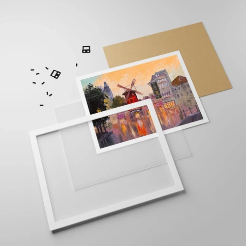 Affiche dans un cadre blanc - Poster - Icones parisiennes – le Moulin rouge - 70x50 cm
