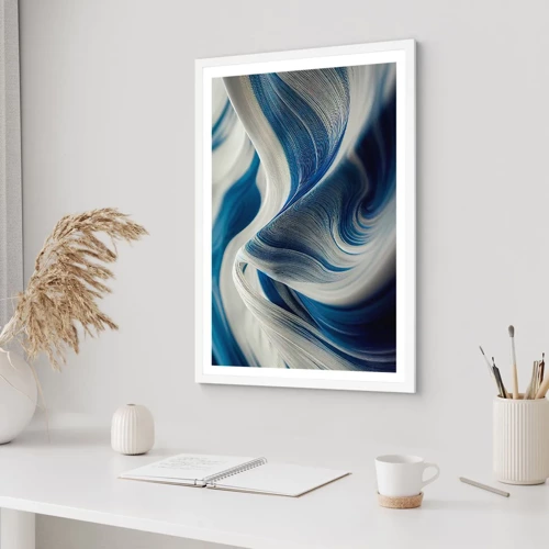 Affiche dans un cadre blanc - Poster - La fluidité du bleu et du blanc - 30x40 cm