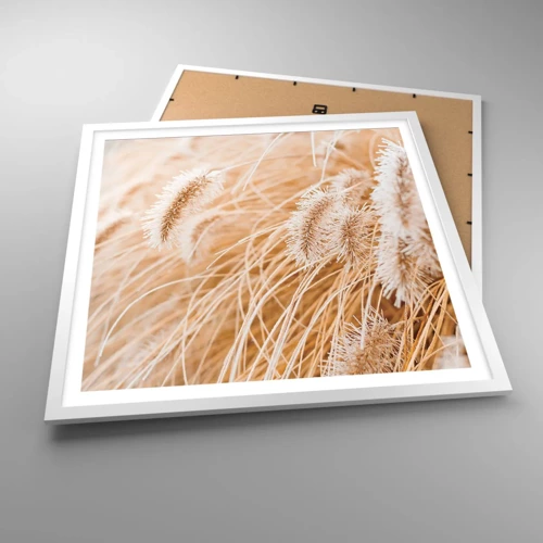Affiche dans un cadre blanc - Poster - Le bruissement doré de l'herbe - 60x60 cm
